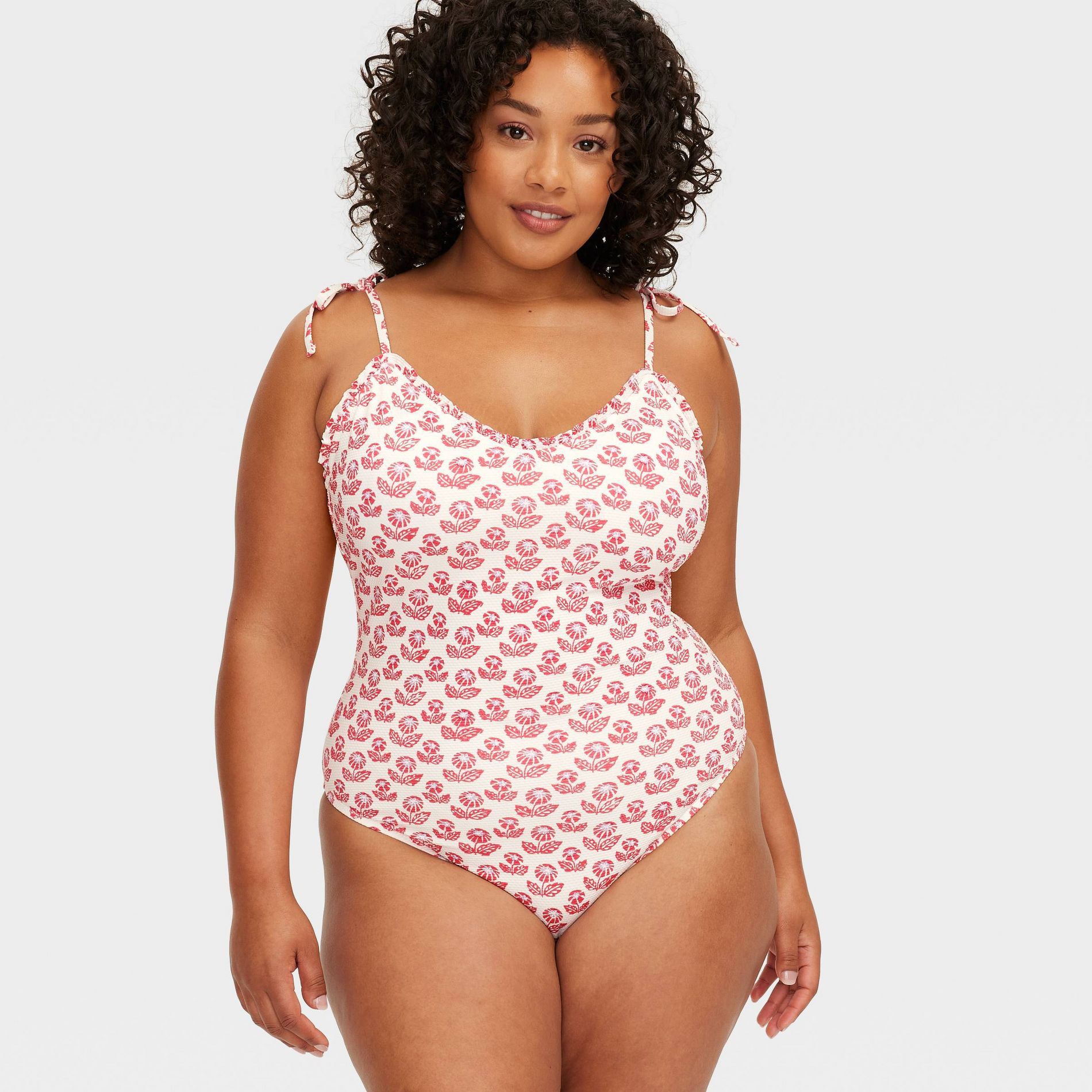 Women's Floral Tie-Shoulder One Piece Swimsuit Red - Roller Rabbit x Target 24