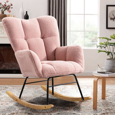 CAVINAS Velvet Glider Rocking Chair with High Backrest,Modern Upholstered Rocking Chairs,Nursery Accent Chair for Bedroom