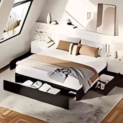 Queen Platform Bed Frame with 3 Storage Drawers – Low Profile, Slatted Base, No Box Spring, Gray