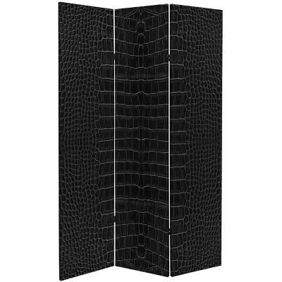 6" Double Sided Crocodile Print Canvas Room Divider Black - Oriental Furniture