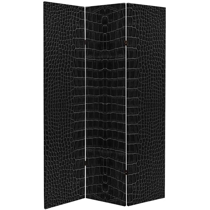 6&#34; Double Sided Crocodile Print Canvas Room Divider Black - Oriental Furniture, 1 of 7