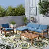 GDFStudio Parma Outdoor Acacia Wood 5 Seater Sectional Sofa and Club Chair Chat Set with Ottoman - 2 of 4