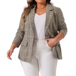 Agnes Orinda Women's Plus Size Business Casual Outfits Lapel Notch Trendy Formal Plaid Office Blazers - 1 of 4