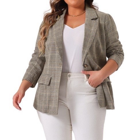 Agnes Orinda Women s Plus Size Business Casual Outfits Lapel Notch Trendy Formal Plaid Office Blazers Brown 4x Target