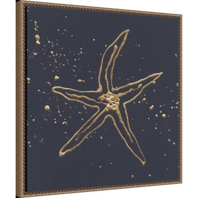22"x22" Gold Starfish II Coastal Canvas Wall Art with Bronze Frame