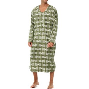 ADR Men's Nightshirt, Soft Cotton Flannel Men's Sleep Shirt, Long Henley Night Shirt Pajama - 1 of 4