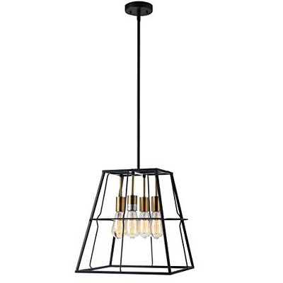 Chloe Lighting IRONCLAD Industrial 4 Light Matt Black/Gold Trapezoid Ceiling Pendant 15" Wide