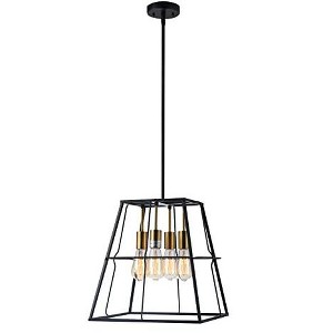 Chloe Lighting IRONCLAD Industrial 4 Light Matt Black/Gold Trapezoid Ceiling Pendant 15" Wide - 1 of 4