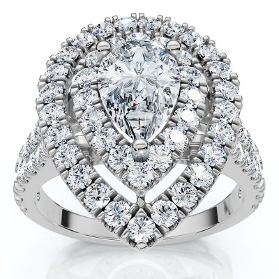 Pompeii3 2 Ct TW Pear Shape Halo Diamond Engagement Ring 14k White Gold Lab Created
