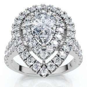 Pompeii3 2 Ct TW Pear Shape Halo Diamond Engagement Ring 14k White Gold Lab Created - 1 of 4