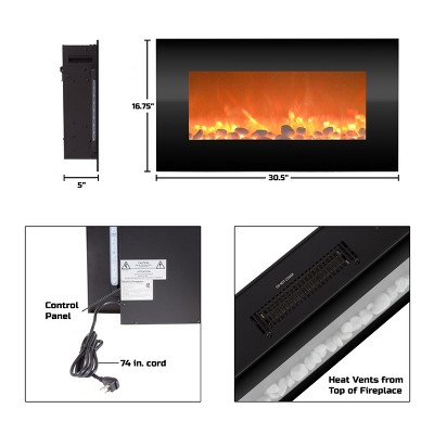 Black 34-Inch Wall Mounted Electric Fireplace with Remote and Backlight