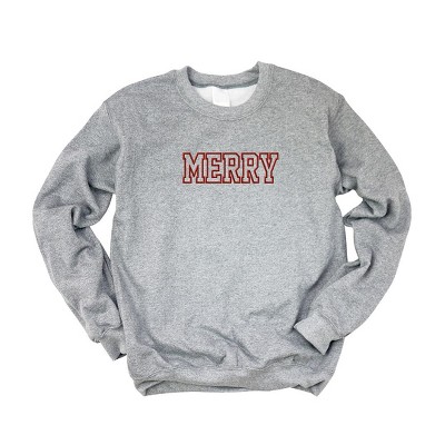 Simply Sage Market Women's Graphic Sweatshirt Embroidered Merry -Red Ink