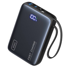 INIU Pocket Power 20000 mAh PD 20W Fast Charging Power Bank with Built-in USB-C Cable - Black - 1 of 4