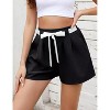 Womens High Waisted Pleated Tie Waist Casual Shorts Elastic Waist Wide Leg Shorts - 4 of 4