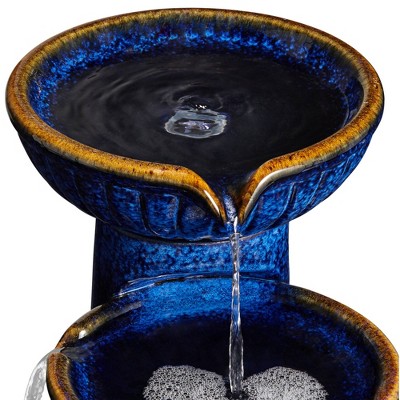 Cobalt Blue Ceramic Outdoor Fountain with LED Light