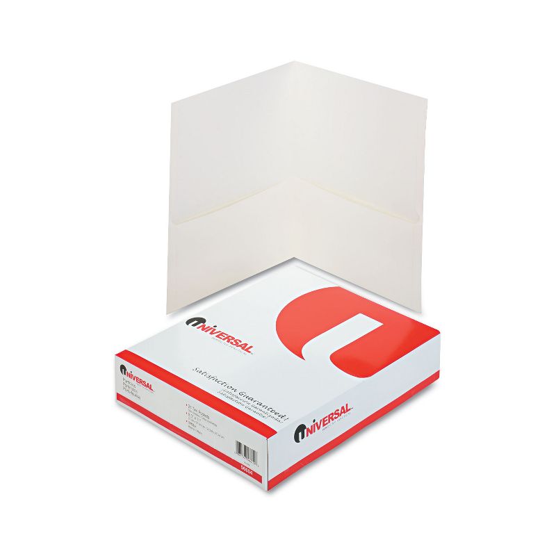 Universal Two-Pocket Portfolio Embossed Leather Grain Paper White 25/Box 56604, 1 of 6