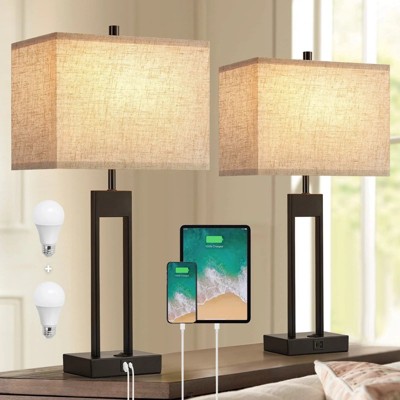 GTCLIGHTING Modern Table Lamps for Set of 2, USB A+C Charging, 3 Colors Dimmable for End Tables, NightStand Lamps for Guest Room Office Reading