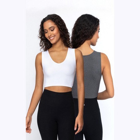 Yogalicious 2 Pack Lola Pure Cloud Basic Fitted V-Neck Muscle Cropped Tank  Top - Htr.Grey/White - X Small