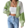 Women's Color Block Cropped Cardigan Open Front Long Sleeve Lightweight Knit Sweater - 2 of 4