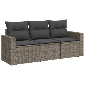 vidaXL 3 Piece Patio Sofa Set with Cushions - Gray Without Table - 1 of 4