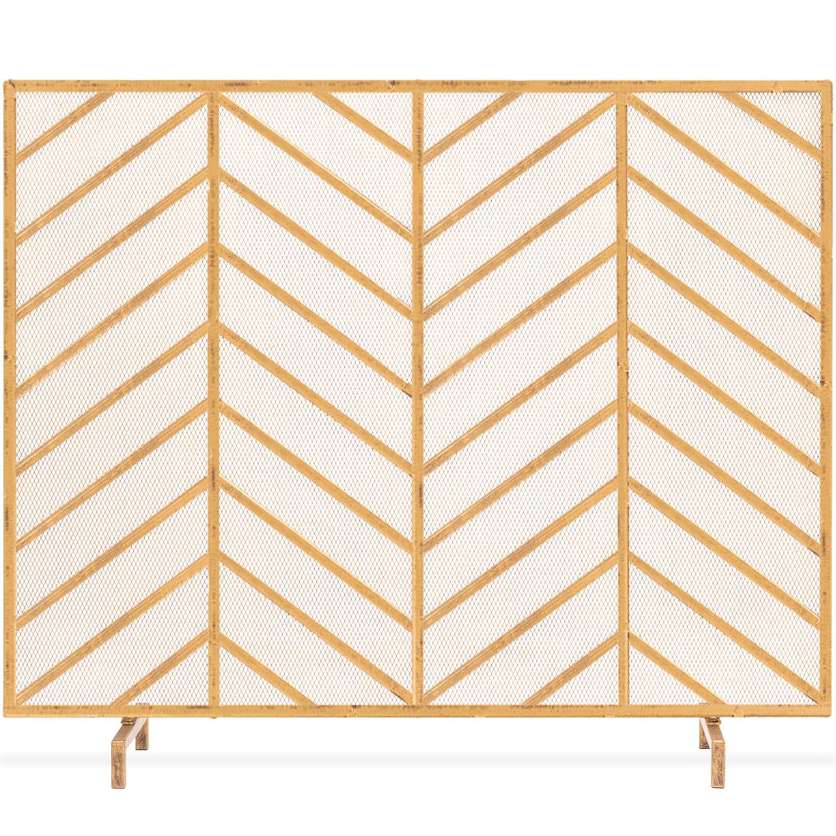 Best Choice Products 38x31in Single Panel Handcrafted Iron Chevron Fireplace Screen w/ Distressed Finish - Satin Black - thumbnail 8