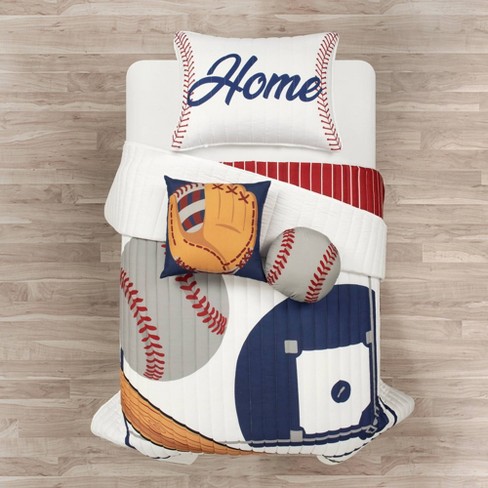 4pc Baseball Game Reversible Oversized Kids Quilt Set White red Lush Decor Boys Sports Bedding Twin Size Decorative Pillows Target