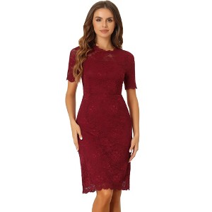 INSPIRE CHIC Women's Cocktail Party Elegant Floral Lace Crew Neck Sheath Dresses - 1 of 4