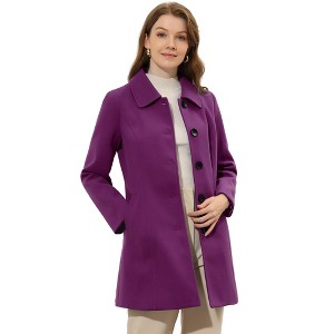 Allegra K Women's Collar Long Sleeve Single Breasted Winter Long Coat - 1 of 4