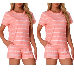 INSPIRE CHIC Women's 2Pcs Pajama Set Round Neck Short Sleeve Top and Drawstring Shorts Loungewear Set - 1 of 4