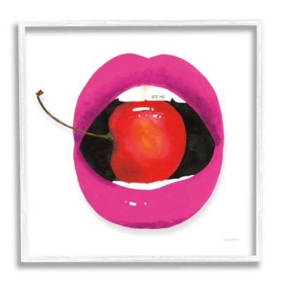 Stupell Industries Biting Cherry Lips Framed Giclee Art