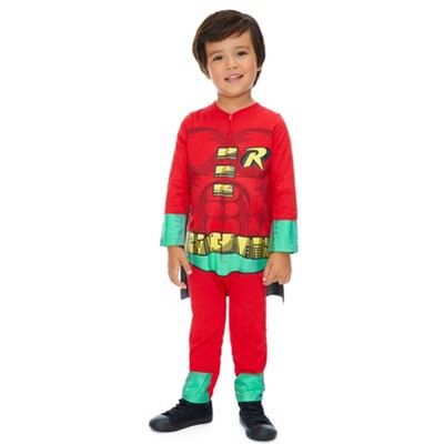 DC Comics Robin Zip Up Cosplay Costume Coverall and Cape Toddler 