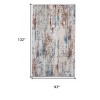 Gray Blue and Red Abstract Power Loom Area Rug With Fringe - 3 of 4