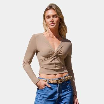 Women's Front Twist Long Sleeve Jersey Crop Top - Cupshe