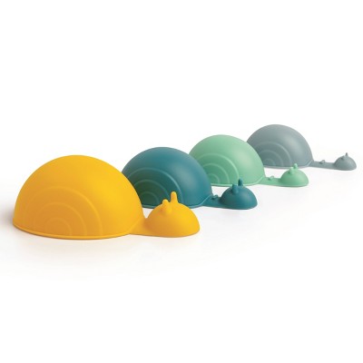 Ototo Shelly Measuring Cups and Spoons: BPA-Free, Nesting Design, Dishwasher-Safe, 8-Piece Set, Teal Green, Blue, Yellow