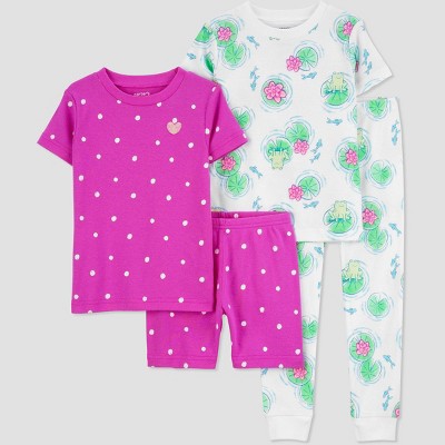 Image of Carter's Just One You®️ Toddler Girls' 4pc Short Sleeve Lily Pad Frogs Pajama Set - Green/White 12M