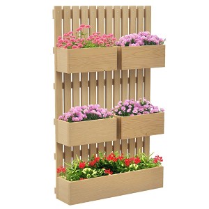 Outsunny Raised Garden Bed with Trellis for Vine Flowers & Climbing Plants, Wall-Mounted Wood Planter Box with Drainage Hole - 1 of 4