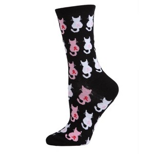 Memoi Pink Cat Ribbon Breast Cancer Awareness Bamboo Blend Socks - 1 of 4