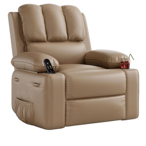 Large Leather Manual Recliner Chair with Comfortable Arms, Built-in Cup Holders, 21.2 Inch Seat Width, for Living Room Relaxation and Entertainment - 1 of 4