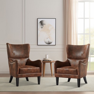 High Back Accent Chair with Nailhead Trim,Fabric Upholstered Scoop Arm Chair,Modern Wingback Studded Chair for Living Room Bedroom-Coolbibila