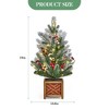 Pre-lit Mini Christmas Tree with Light, Small Green Frosted Artificial Tabletop Christmas Tree with Wooden Base, Mini Pine Christmas Decoration - 2 of 4