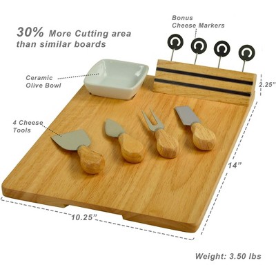 Picnic at Ascot Monogrammed Hardwood Charcuterie Board with Cheese Knives & Ceramic Dish