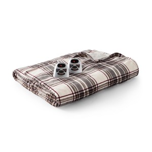 Microplush with Sherpa Electric Warming Blanket (Queen) Gray/Cream/Burgundy Plaid - Biddeford Blankets, Gray/Ivory/Red Plaid
