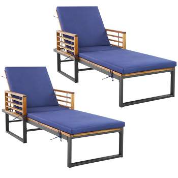 Tangkula 2 Pieces Outdoor Chaise Lounge Chair w/ 4-Position Adjustable Backrest Backyard Poolside