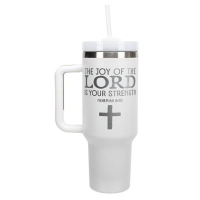 Elanze Designs Joy of the Lord Is Your Strength Cross 40 oz. Stainless Steel, Large Water Bottle Coffee Mug, Spill & Leak Resistant, Thermal Travel