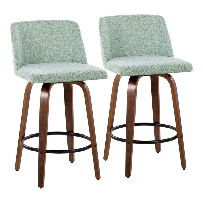 Set Of 2 Claire Upholstered Counter Height Barstools Green/gold ...