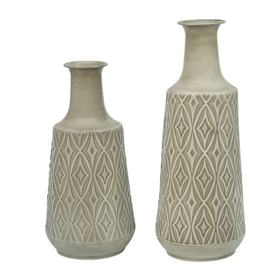 LuxenHome Set of 2 Vintage Gray and Green Metal Bottle Vases, Tabletop Decoration