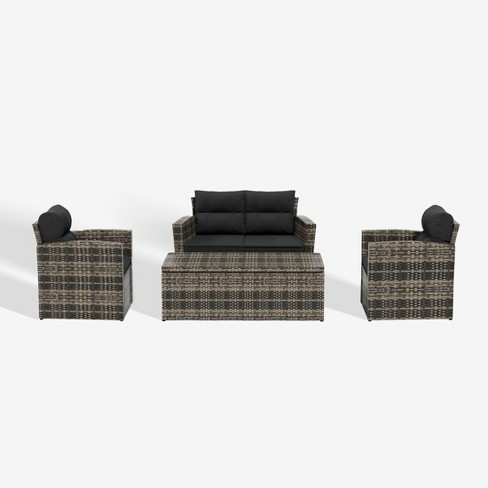 WestinTrends 4-Piece PE Rattan Wicker Conversation Sofa Set with Cushions - image 1 of 4