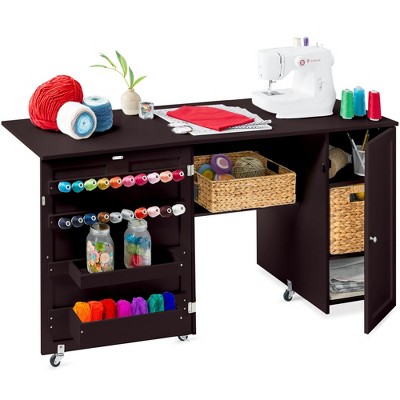 Costway Folding Sewing Craft Table Shelf Storage Cabinet Home Furniture  W/wheels : Target