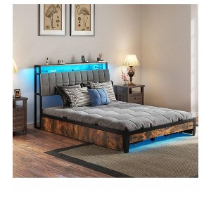 Full/Queen Size LED Bed Frame With Charging Station And 4 Storage Drawers Platform Metal Bed Frame No Box Spring Needed - 1 of 4