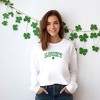 Simply Sage Market Women's Graphic Sweatshirt Embroidered Lucky Varsity Clover St. Patrick's Day- Green Ink - 2 of 3